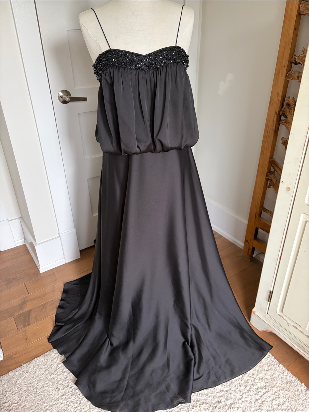 JS Collections Black Beaded Bust Maxi Evening Gown